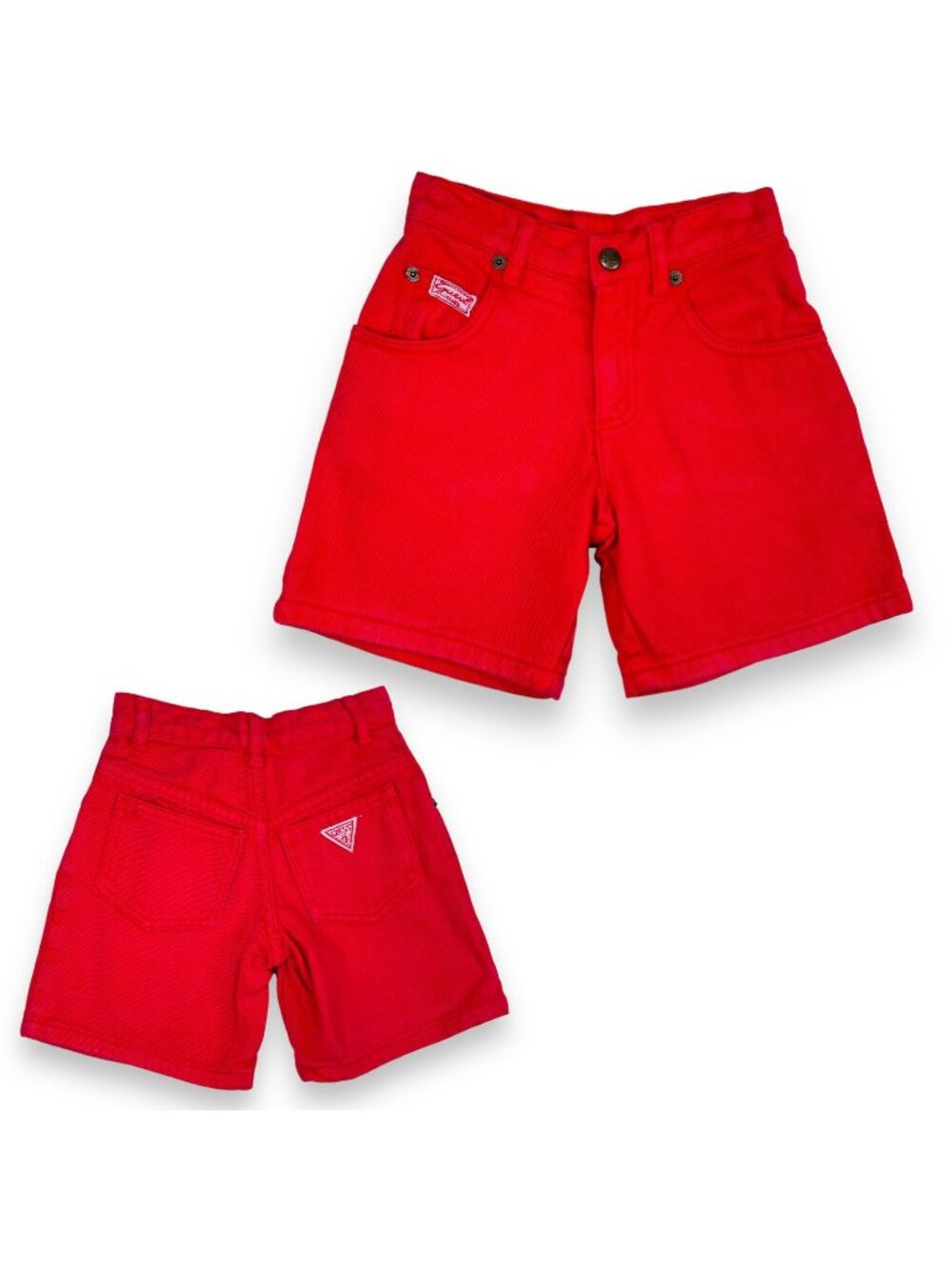 Vintage Guess Red Denim Logo Front + Back Pocket Jean Shorts 4